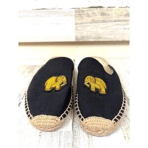 Soludos Womens 8 Black Gold Beaded Elephant Slip On Espadrille Mule Shoes Flats